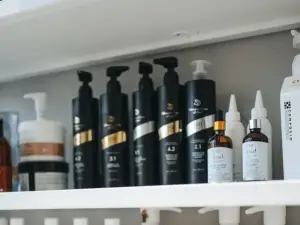 Styling products on a shelf