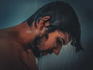 man taking shower