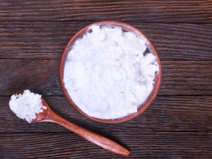 baking soda on a bowl and spoon