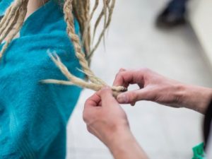 woman with braided blonde hair