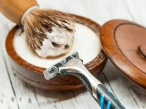 shaving soap, bowl and razor