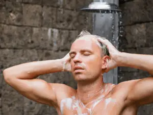 man taking a shower