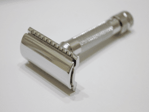 Safety razor on a white counter